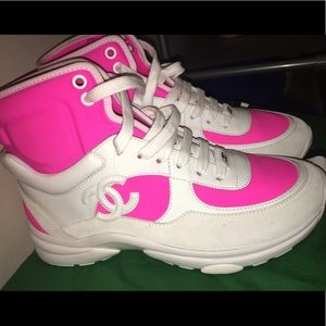 Chanel sneakers bright pink white and gray
